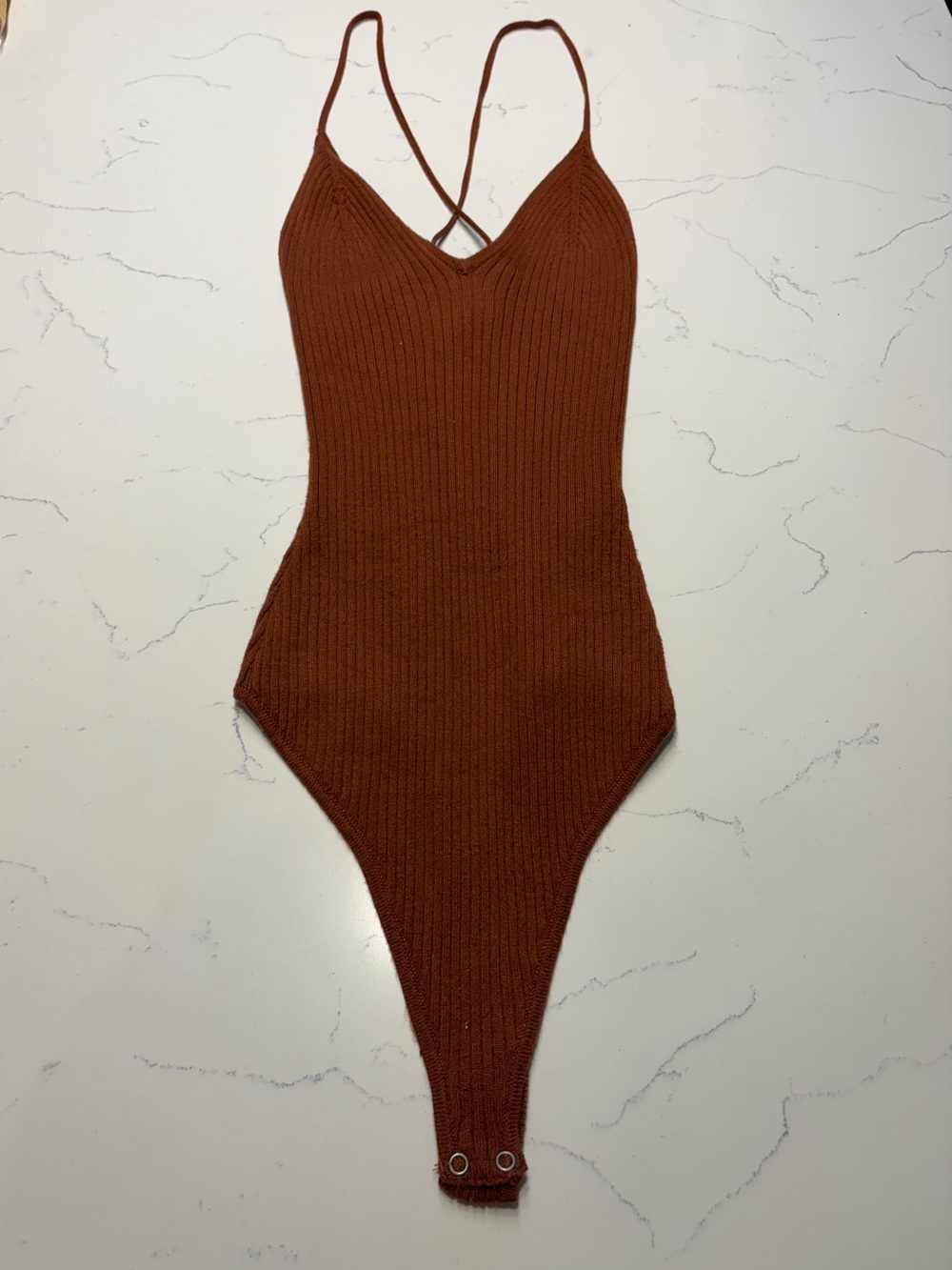 Abercrombie & Fitch Ribbed Rust-Brown Strappy Bodysuit